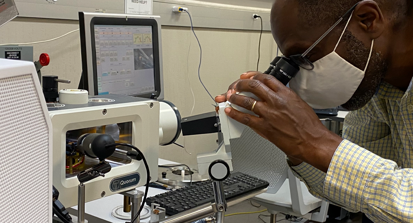 Viewing a sample in the SEM lab