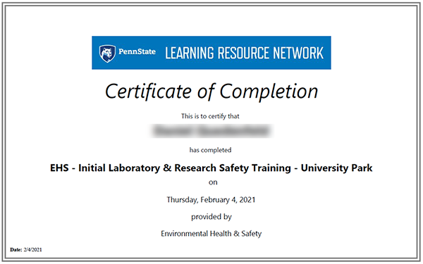 Safety Certificate of Completion
