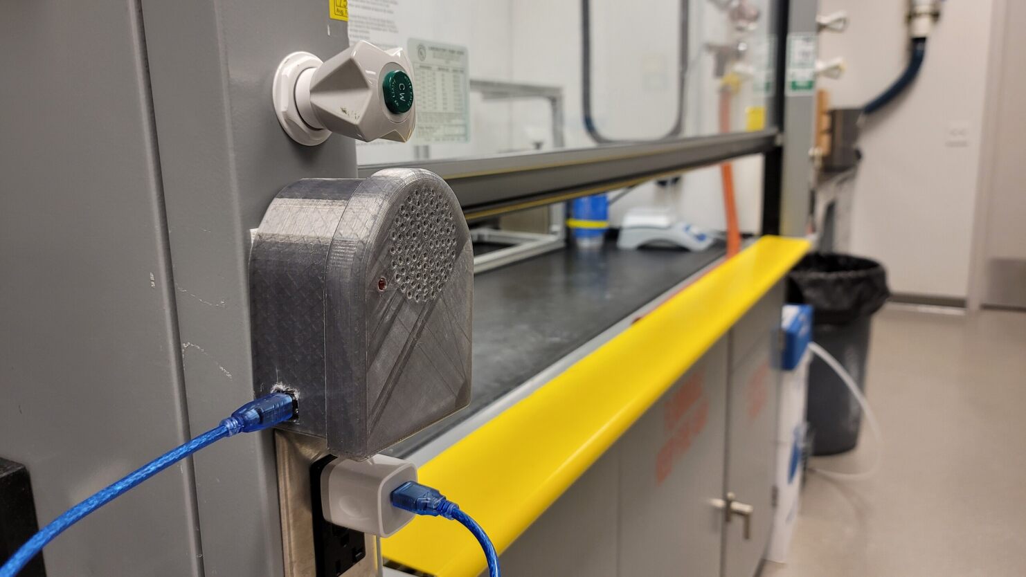A fume hood sensor that was installed in a Millennium Science Complex laboratory. 