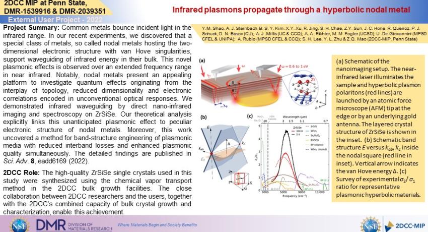 Infrared plasmons propagate through a hyperbolic nodal metal