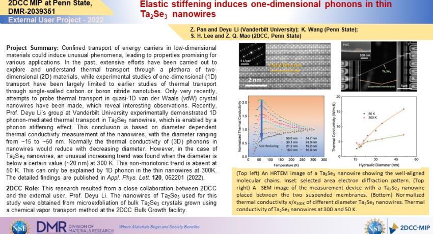 Elastic stiffening induces one-dimensional phonons in thin Ta2Se3  nanowires