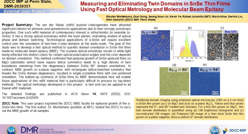 Measuring and Eliminating Twin Domains in SnSe Thin Films Using Fast Optical Metrology and Molecular Beam Epitaxy