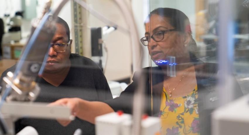 Two women working in a lab